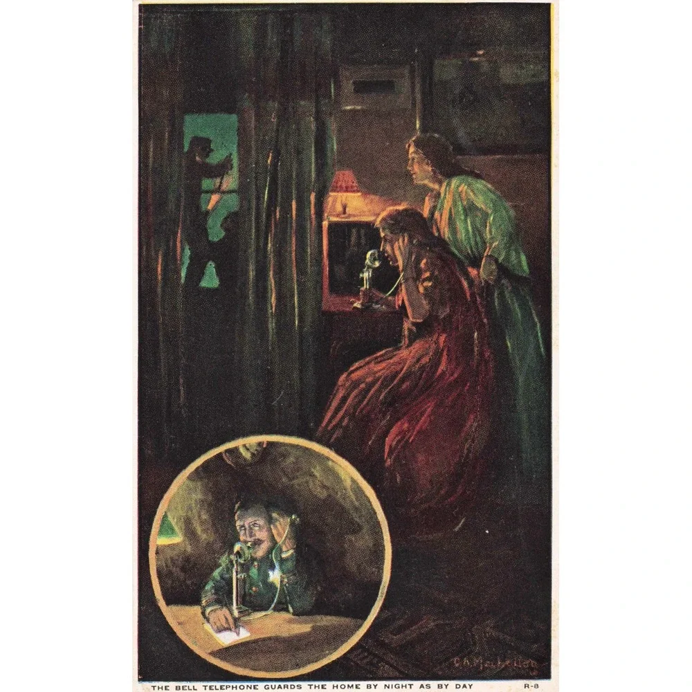 Vintage Bell Telephone Guards The Home Postcard C.A. MacLellan Burglar Art R-8